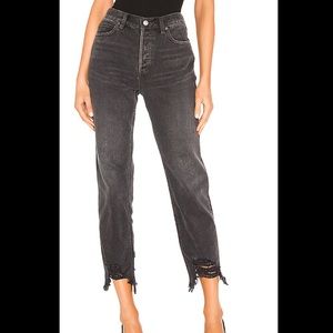 Free People High-Rise Straight Leg Distressed Black Jeans
